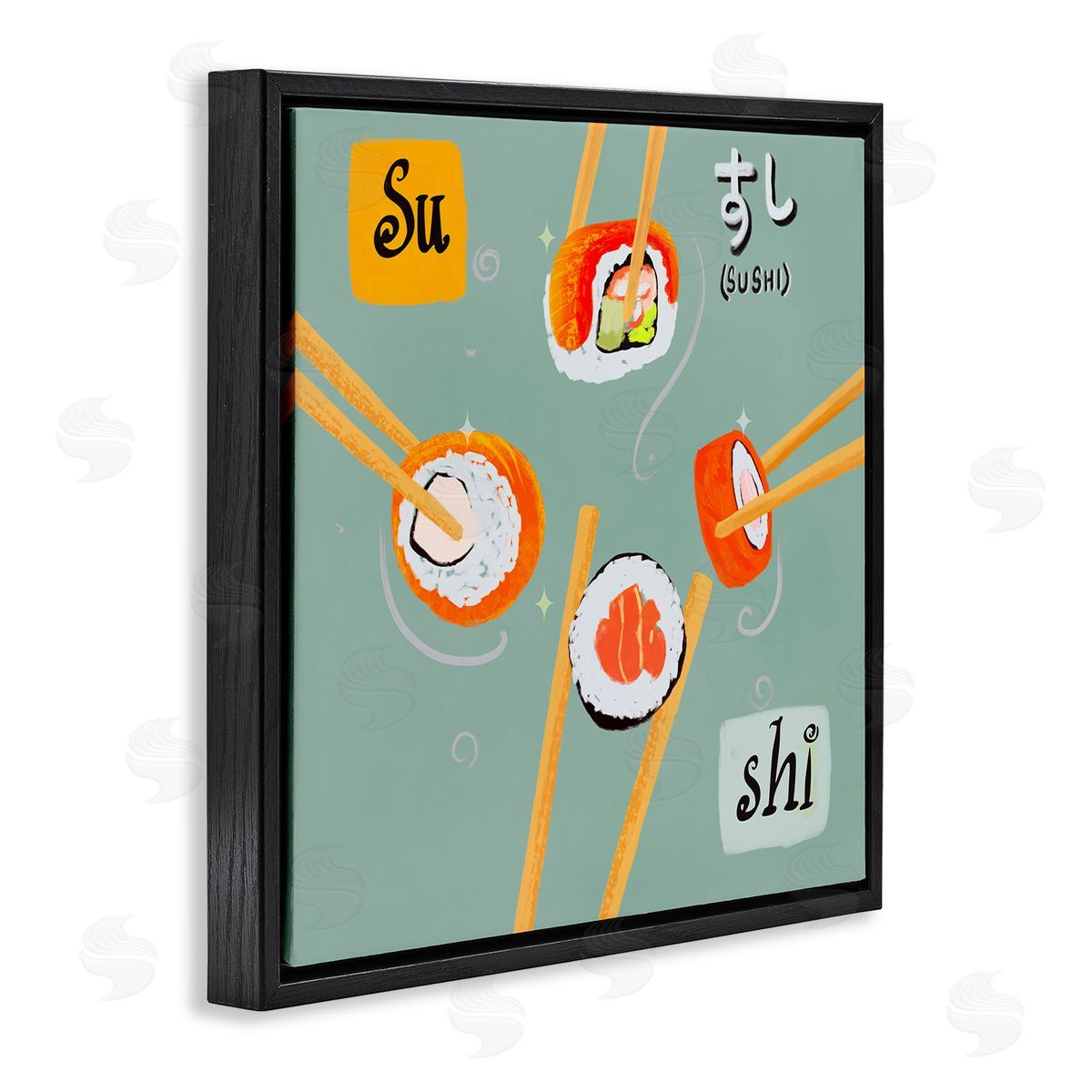 Tasty Sushi Party Gathering Black Floating Frame Canvas Wall Art, Home Decor by Juliet Rose Philips