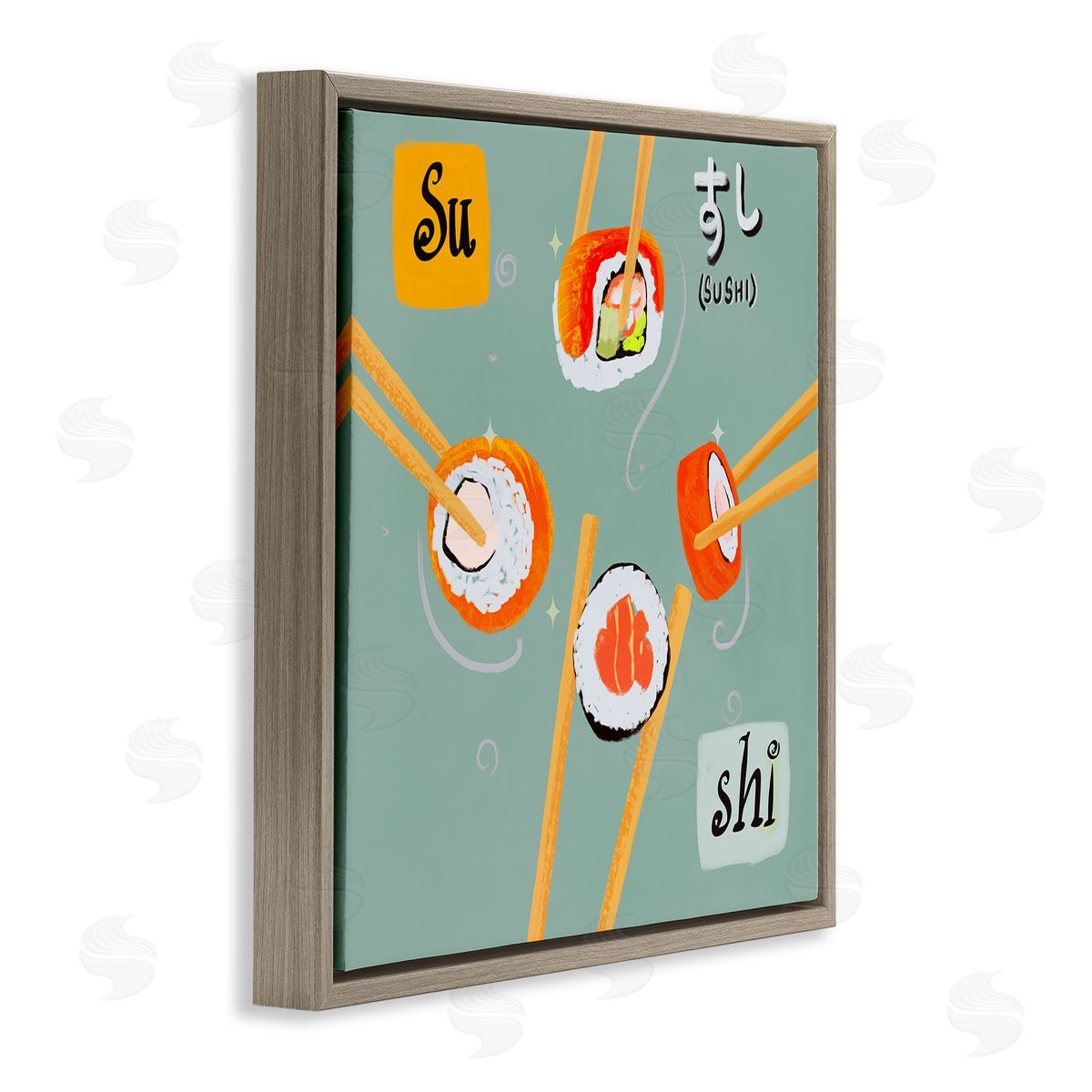 Tasty Sushi Party Gathering Brown Floating Frame Canvas Wall Art, Home Decor by Juliet Rose Philips