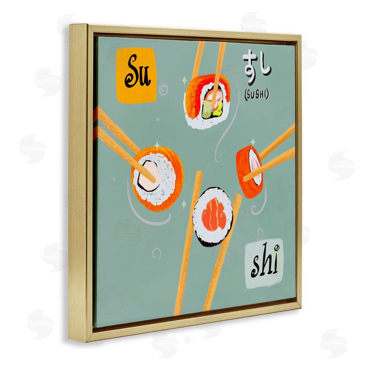 Tasty Sushi Party Gathering Gold Floating Frame Canvas Wall Art, Home Decor by Juliet Rose Philips