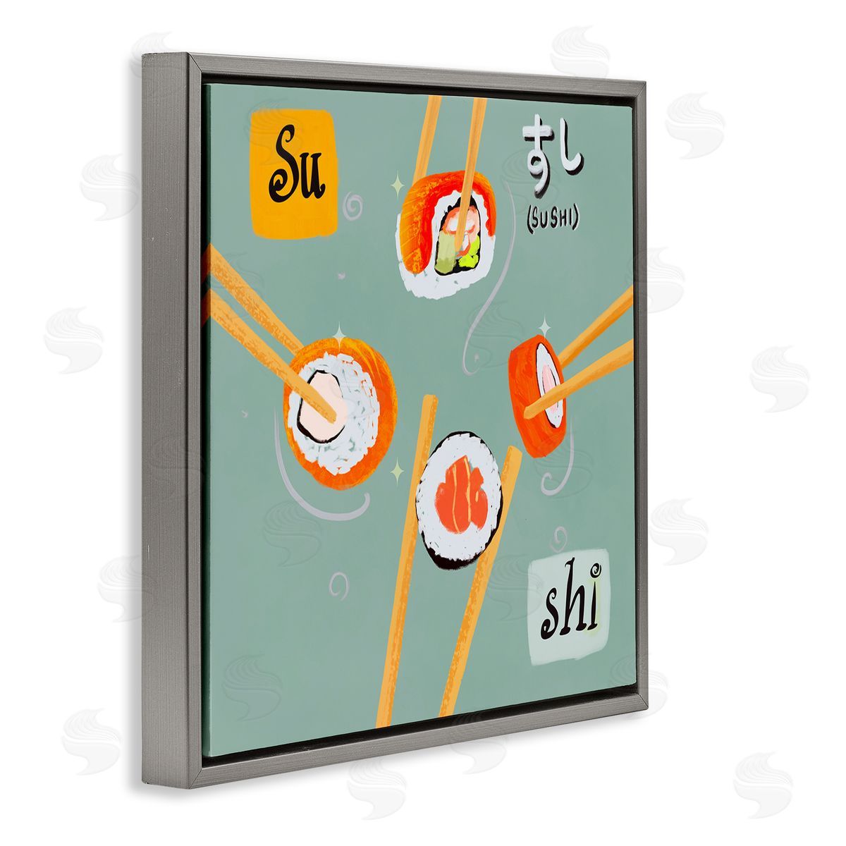 Tasty Sushi Party Gathering Grey Floating Frame Canvas Wall Art, Home Decor by Juliet Rose Philips