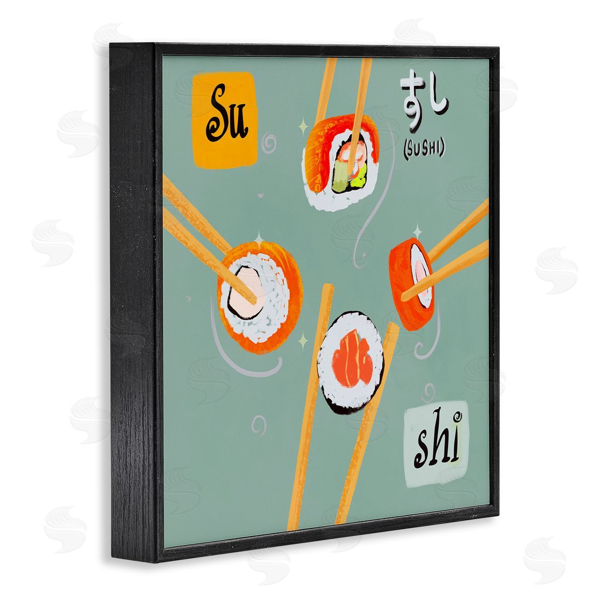 Tasty Sushi Party Gathering Black Frame Print Wall Art, Home Decor by Juliet Rose Philips