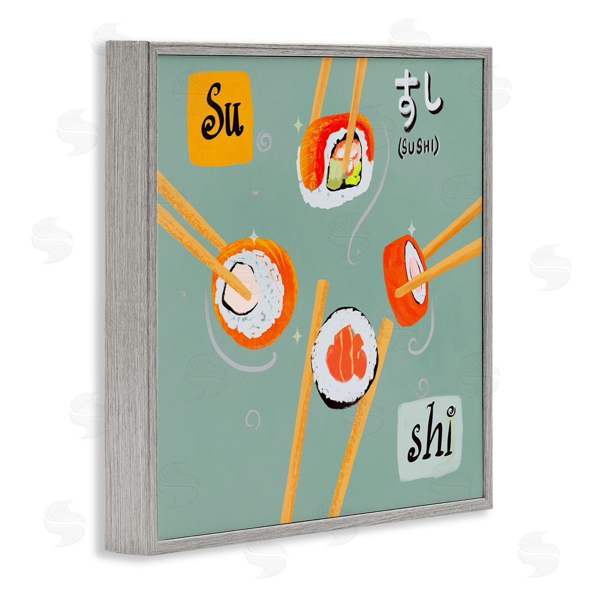 Tasty Sushi Party Gathering Grey Frame Print Wall Art, Home Decor by Juliet Rose Philips