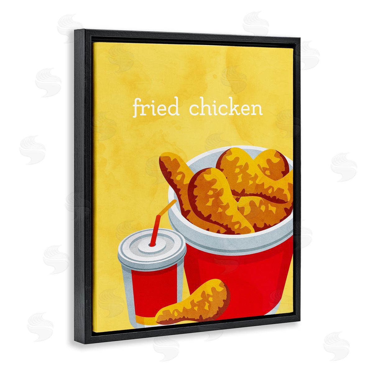 Chicken Bucket Takeout Black Floating Frame Canvas Wall Art, Home Decor by Kim Allen
