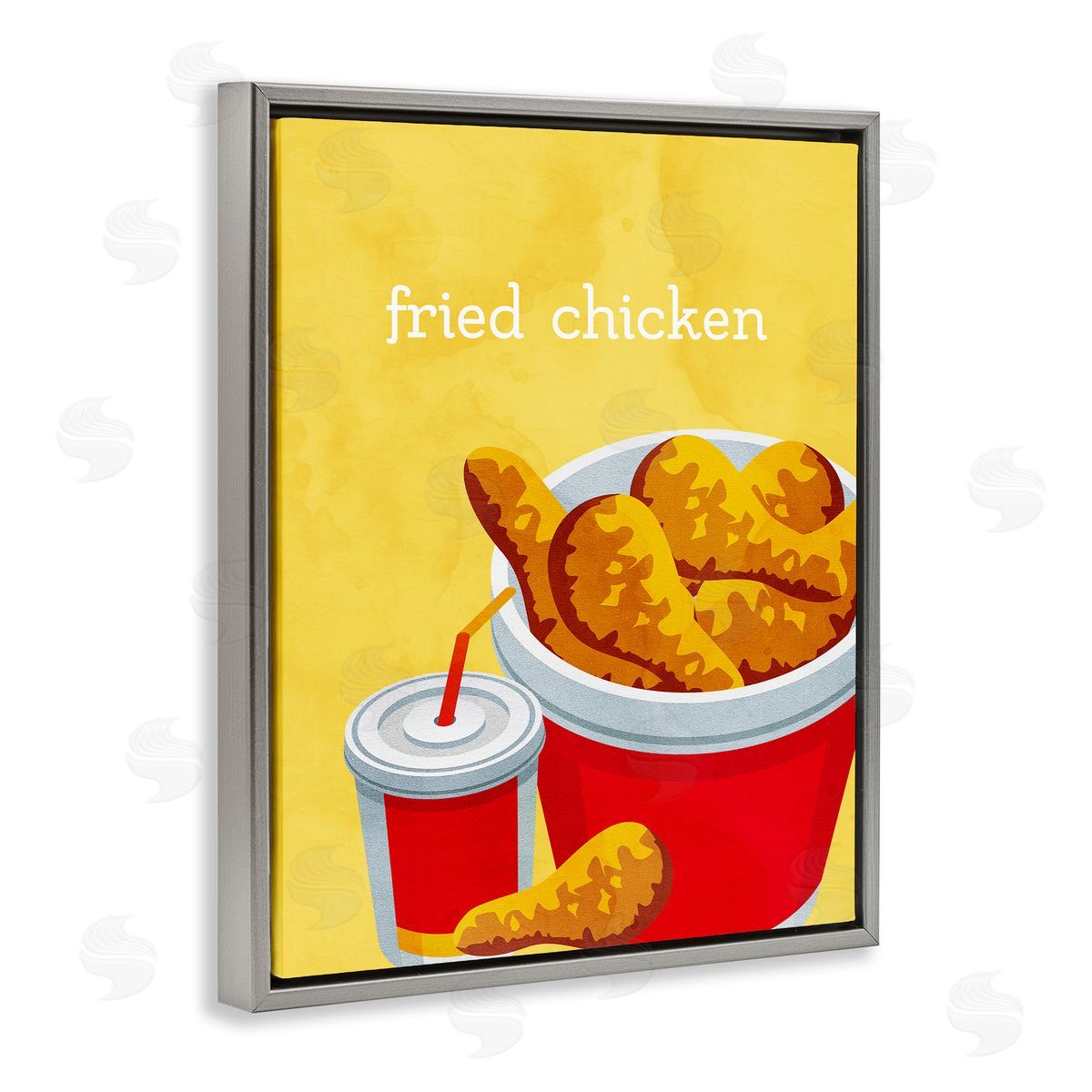 Chicken Bucket Takeout Grey Floating Frame Canvas Wall Art, Home Decor by Kim Allen