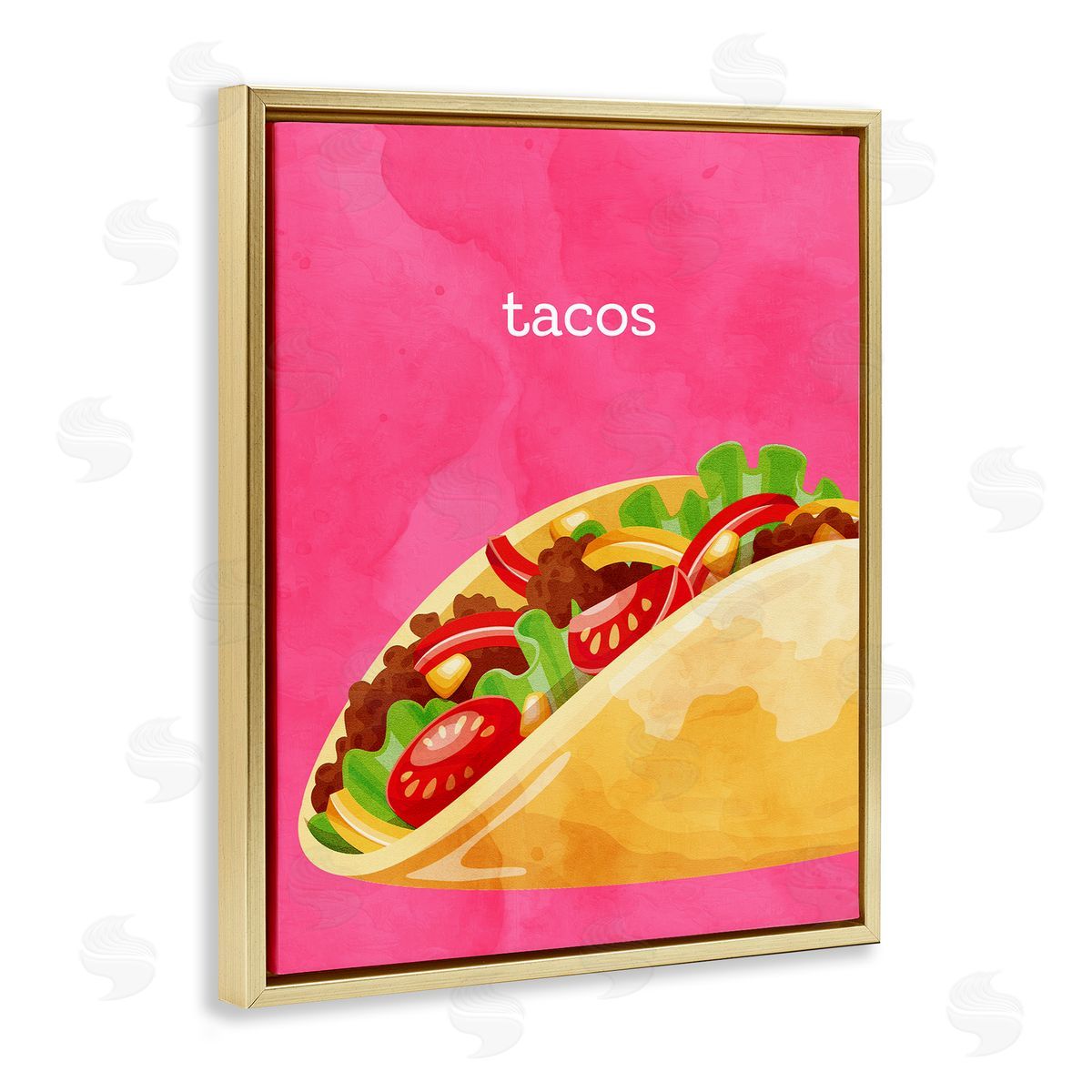 Tacos Mexican Cuisine Gold Floating Frame Canvas Wall Art, Home Decor by Kim Allen