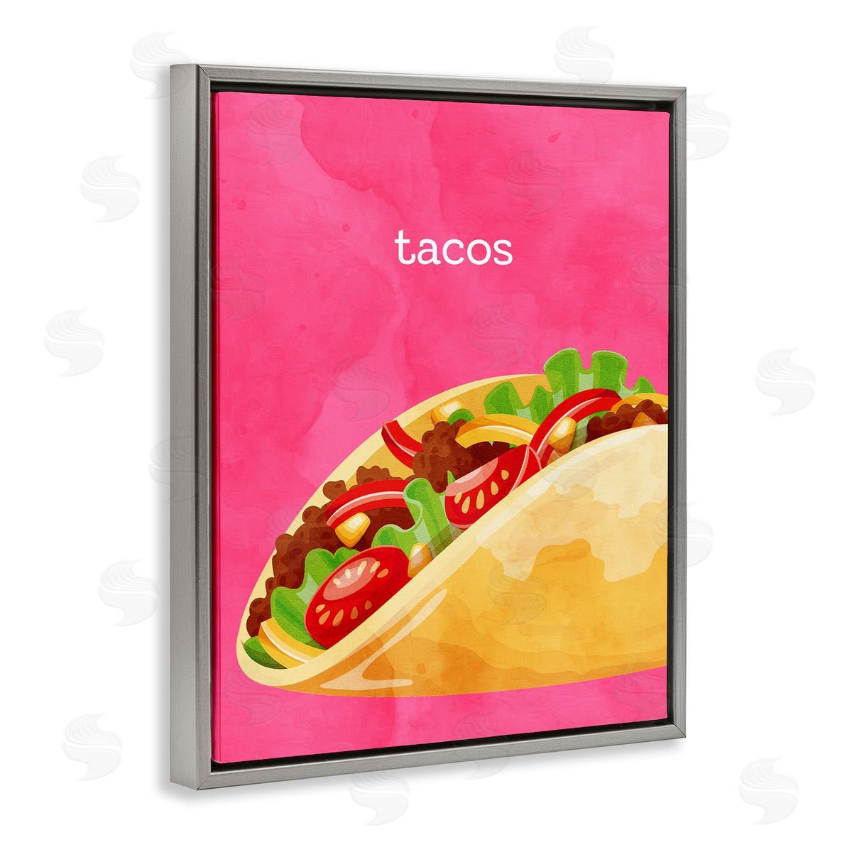 Tacos Mexican Cuisine Grey Floating Frame Canvas Wall Art, Home Decor by Kim Allen