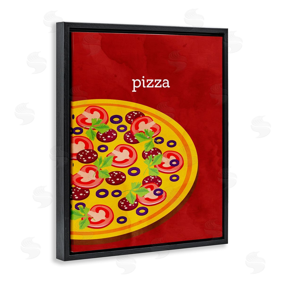 Tasty Savory Pizza Black Floating Frame Canvas Wall Art, Home Decor by Kim Allen