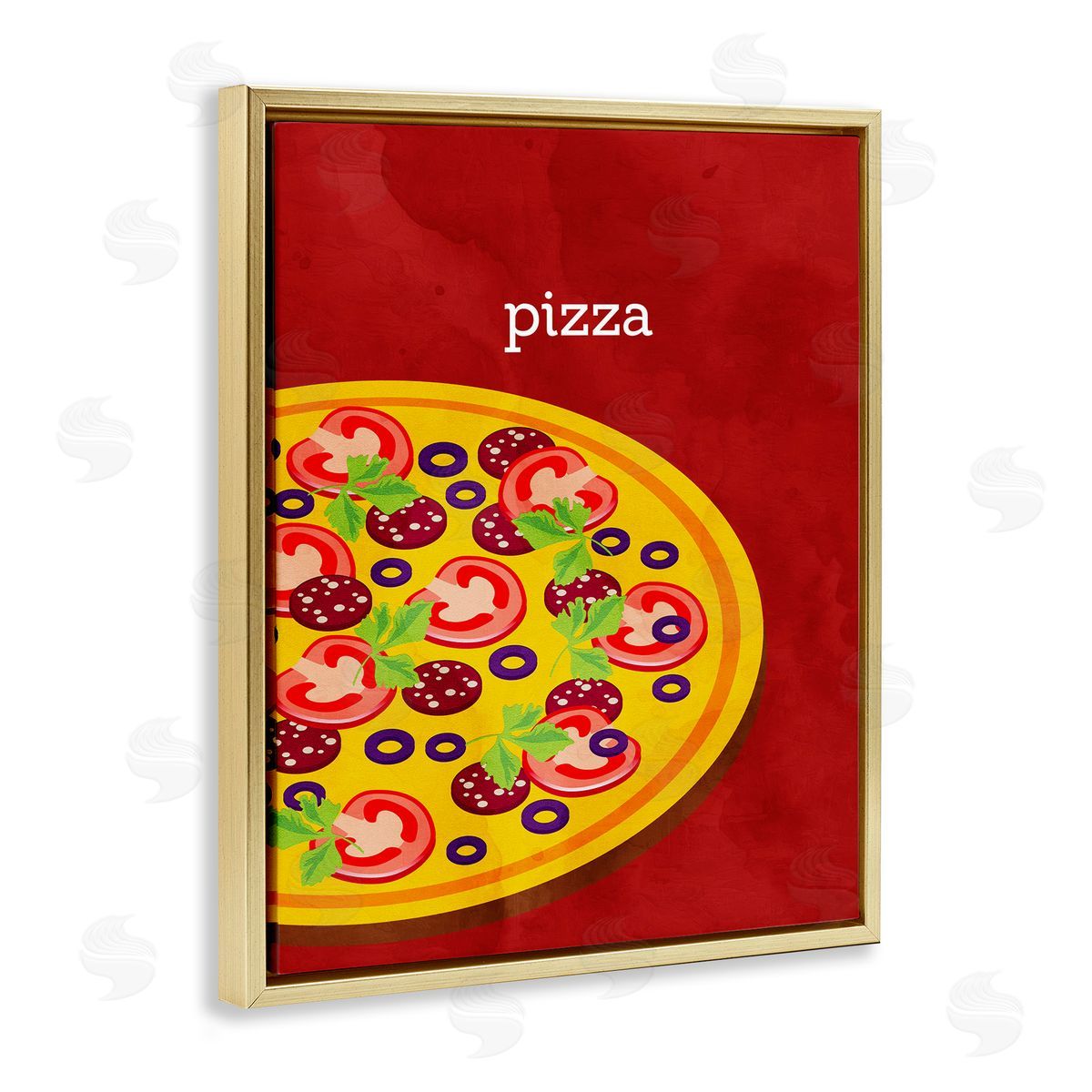 Tasty Savory Pizza Gold Floating Frame Canvas Wall Art, Home Decor by Kim Allen