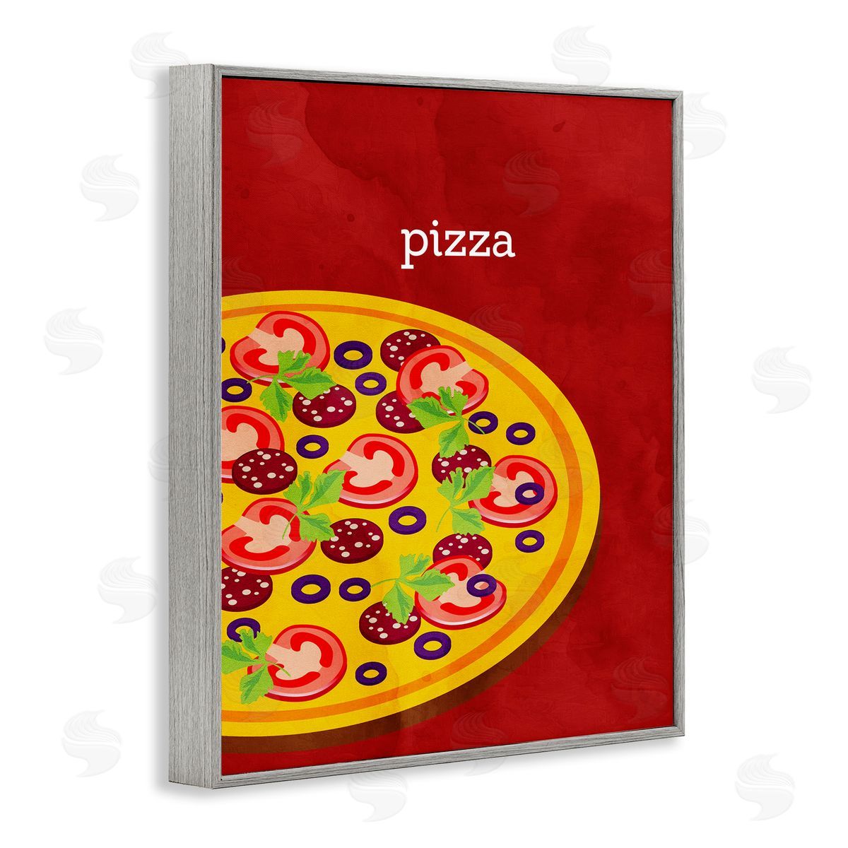 Tasty Savory Pizza Grey Frame Print Wall Art, Home Decor by Kim Allen