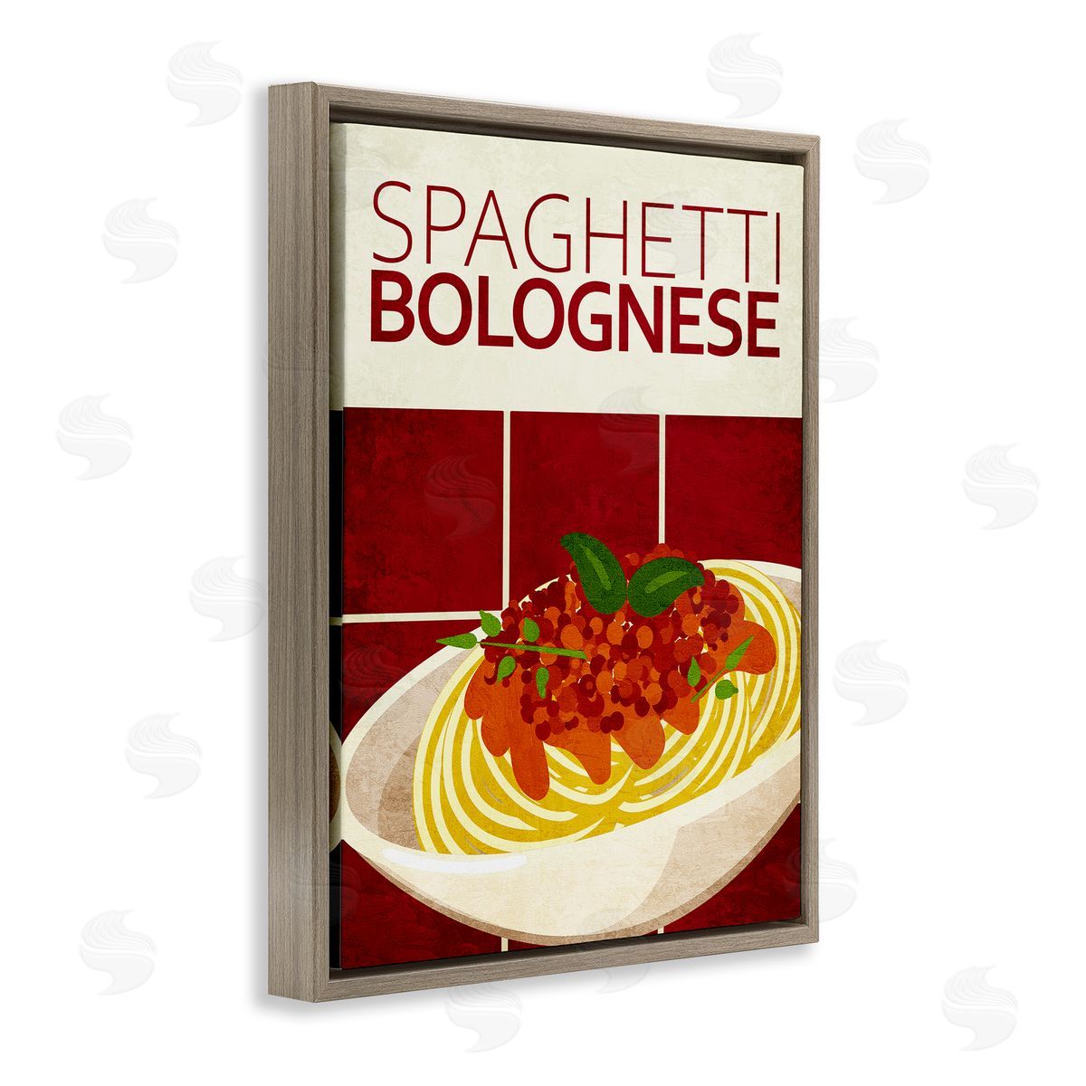Spaghetti Classic Kitchen Brown Floating Frame Canvas Wall Art, Home Decor by Kim Allen