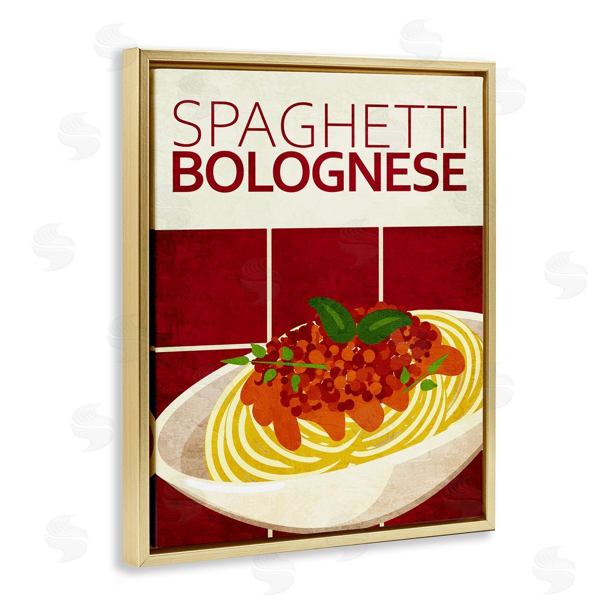 Spaghetti Classic Kitchen Gold Floating Frame Canvas Wall Art, Home Decor by Kim Allen