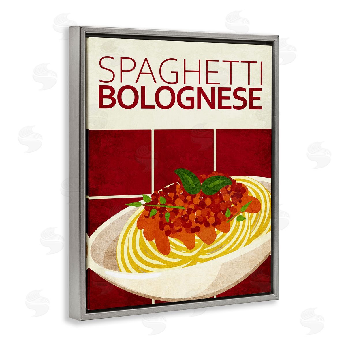 Spaghetti Classic Kitchen Grey Floating Frame Canvas Wall Art, Home Decor by Kim Allen