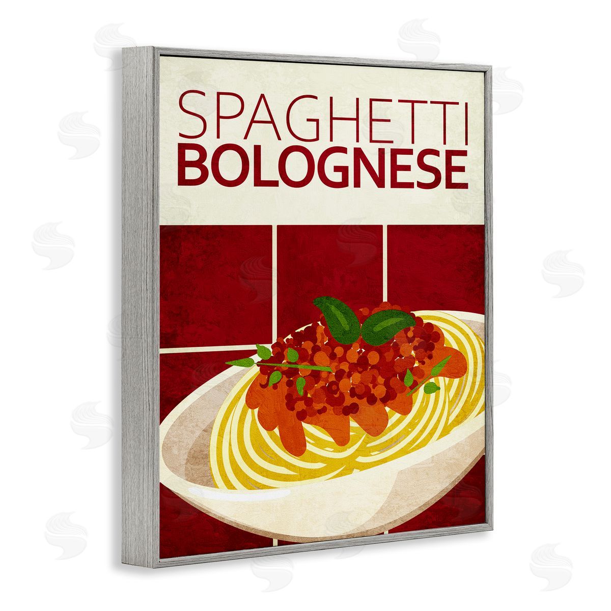 Spaghetti Classic Kitchen Grey Frame Print Wall Art, Home Decor by Kim Allen