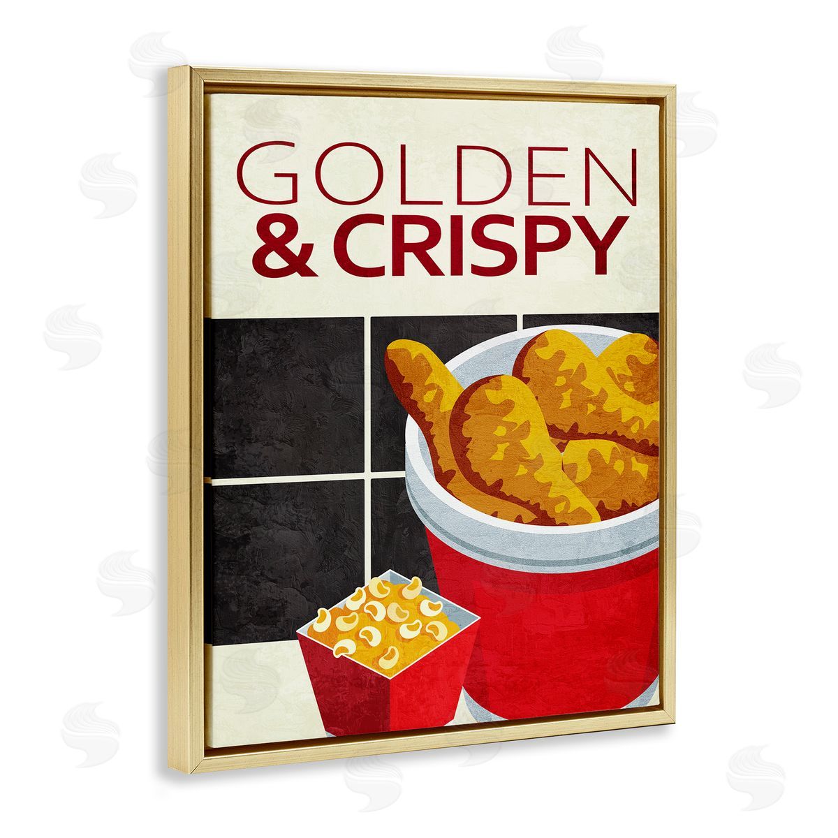 Golden & Crispy Fried Food Gold Floating Frame Canvas Wall Art, Home Decor by Kim Allen