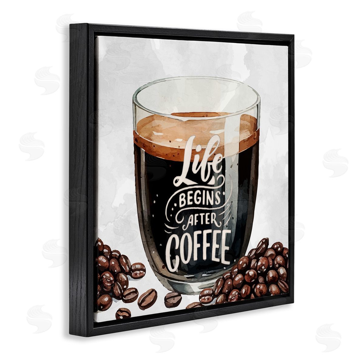 Life Begins After Coffee Black Floating Frame Canvas Wall Art, Home Decor by Kim Allen