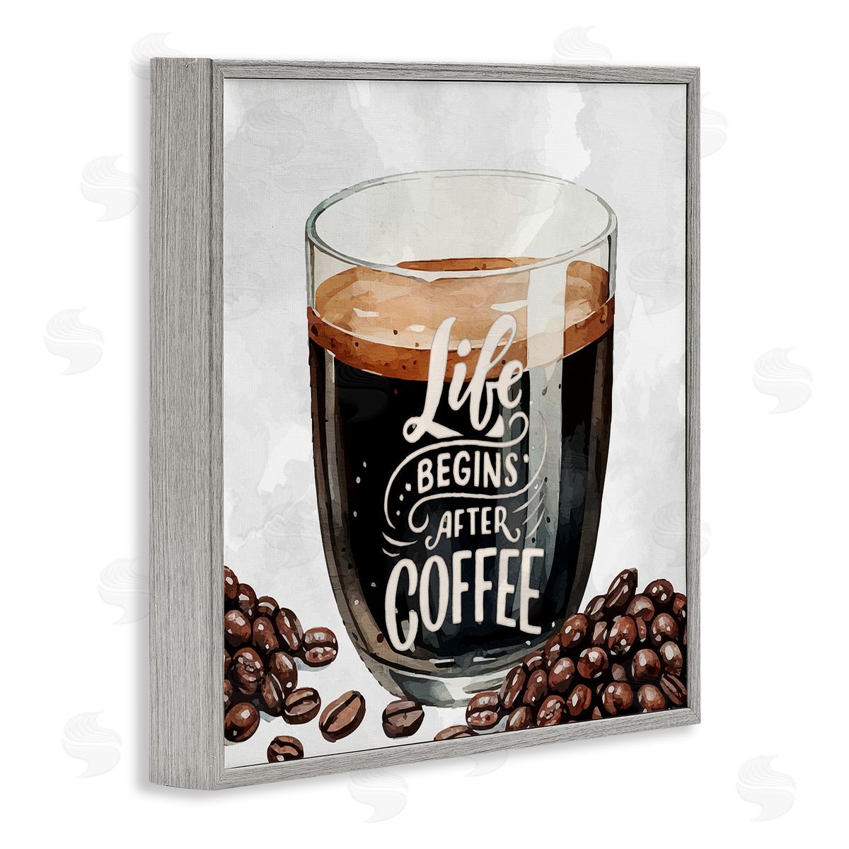 Life Begins After Coffee Grey Frame Print Wall Art, Home Decor by Kim Allen