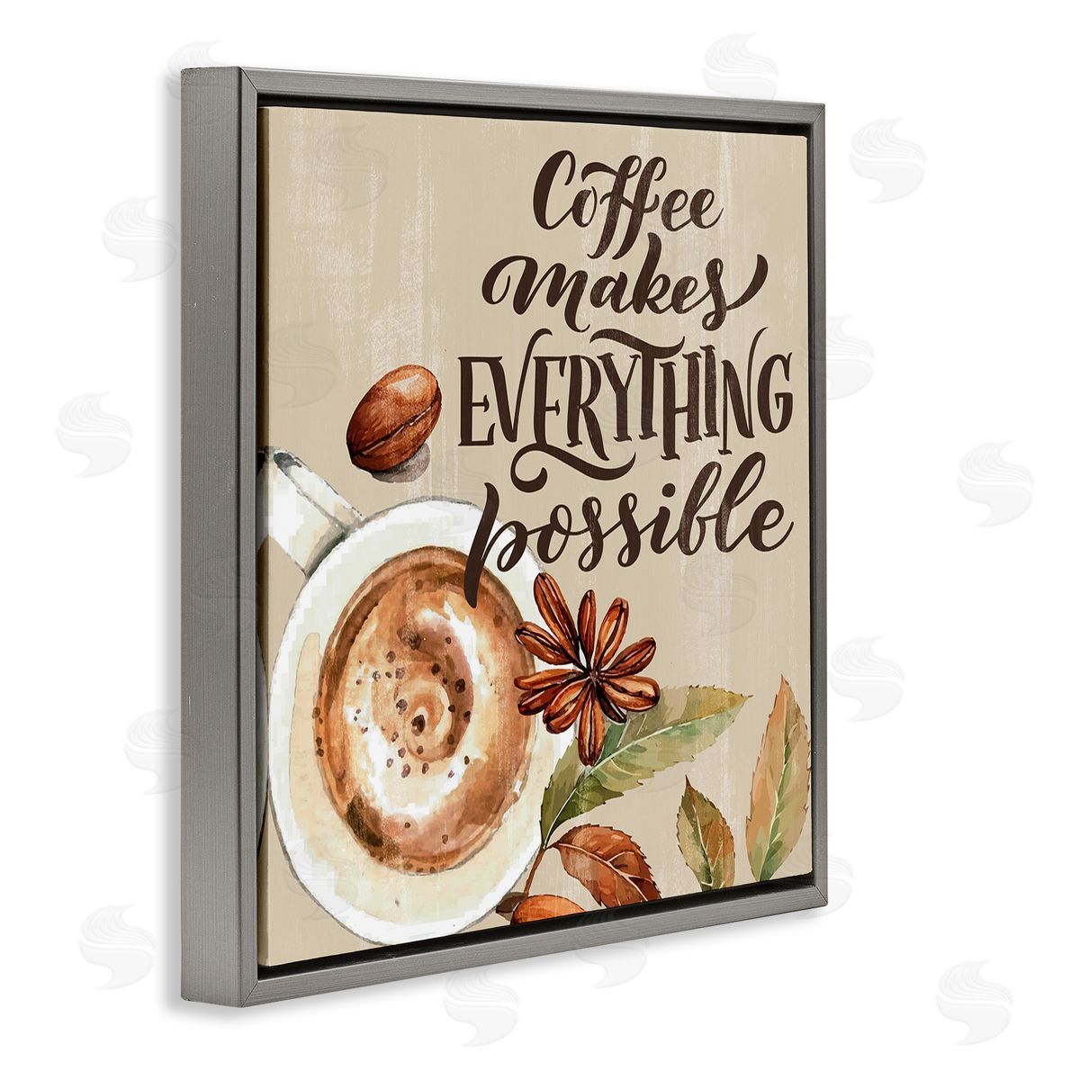 Rustic Coffee Makes Possible Grey Floating Frame Canvas Wall Art, Home Decor by Kim Allen