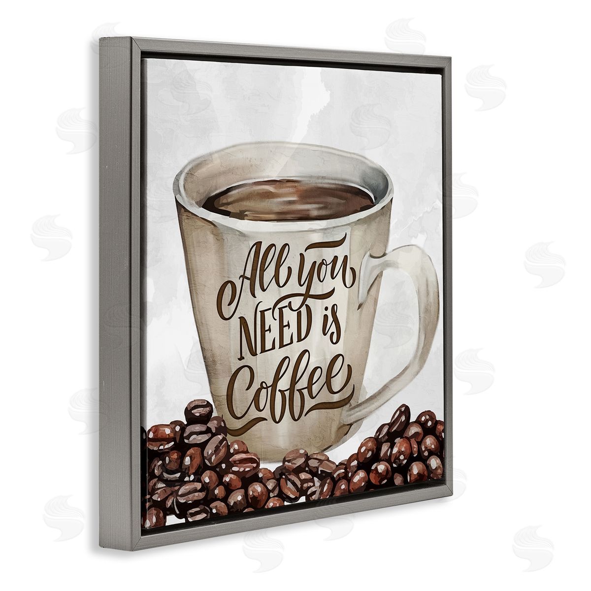 All You Need Morning Coffee Grey Floating Frame Canvas Wall Art, Home Decor by Kim Allen