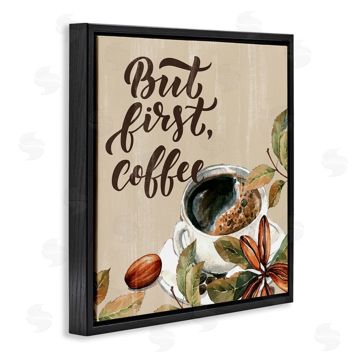 Rustic But First Coffee Black Floating Frame Canvas Wall Art, Home Decor by Kim Allen