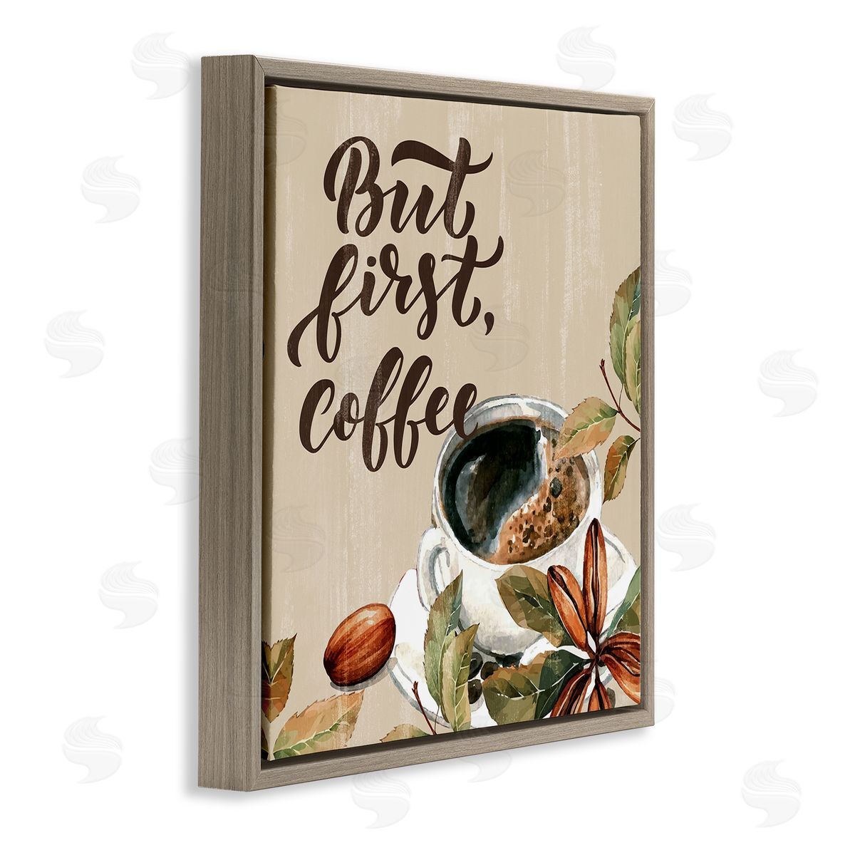 Rustic But First Coffee Brown Floating Frame Canvas Wall Art, Home Decor by Kim Allen