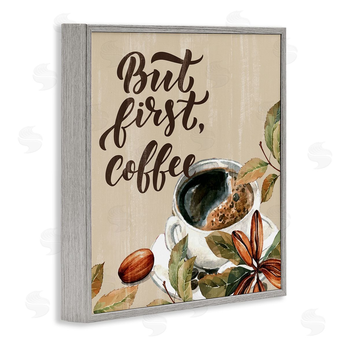 Rustic But First Coffee Grey Frame Print Wall Art, Home Decor by Kim Allen
