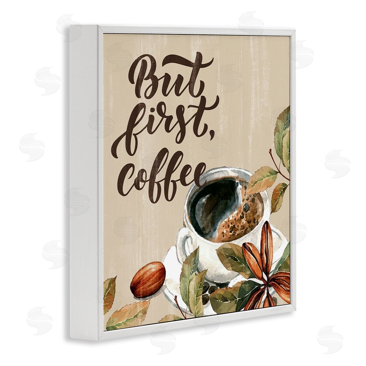Rustic But First Coffee White Frame Print Wall Art, Home Decor by Kim Allen