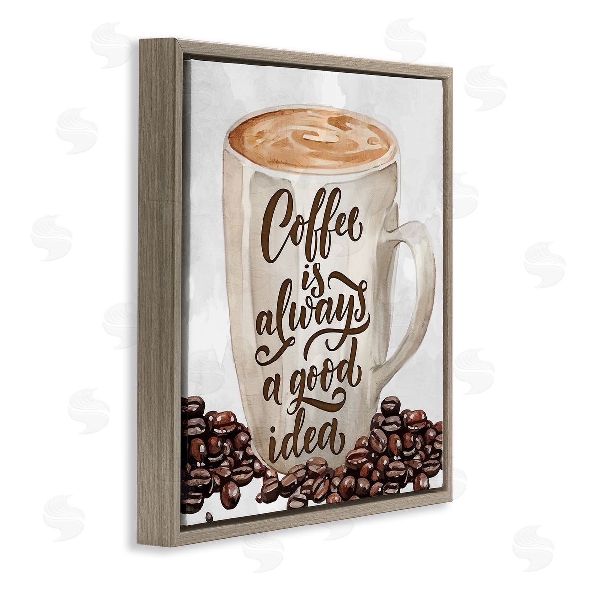 Coffee Phrase Classic Mug Brown Floating Frame Canvas Wall Art, Home Decor by Kim Allen