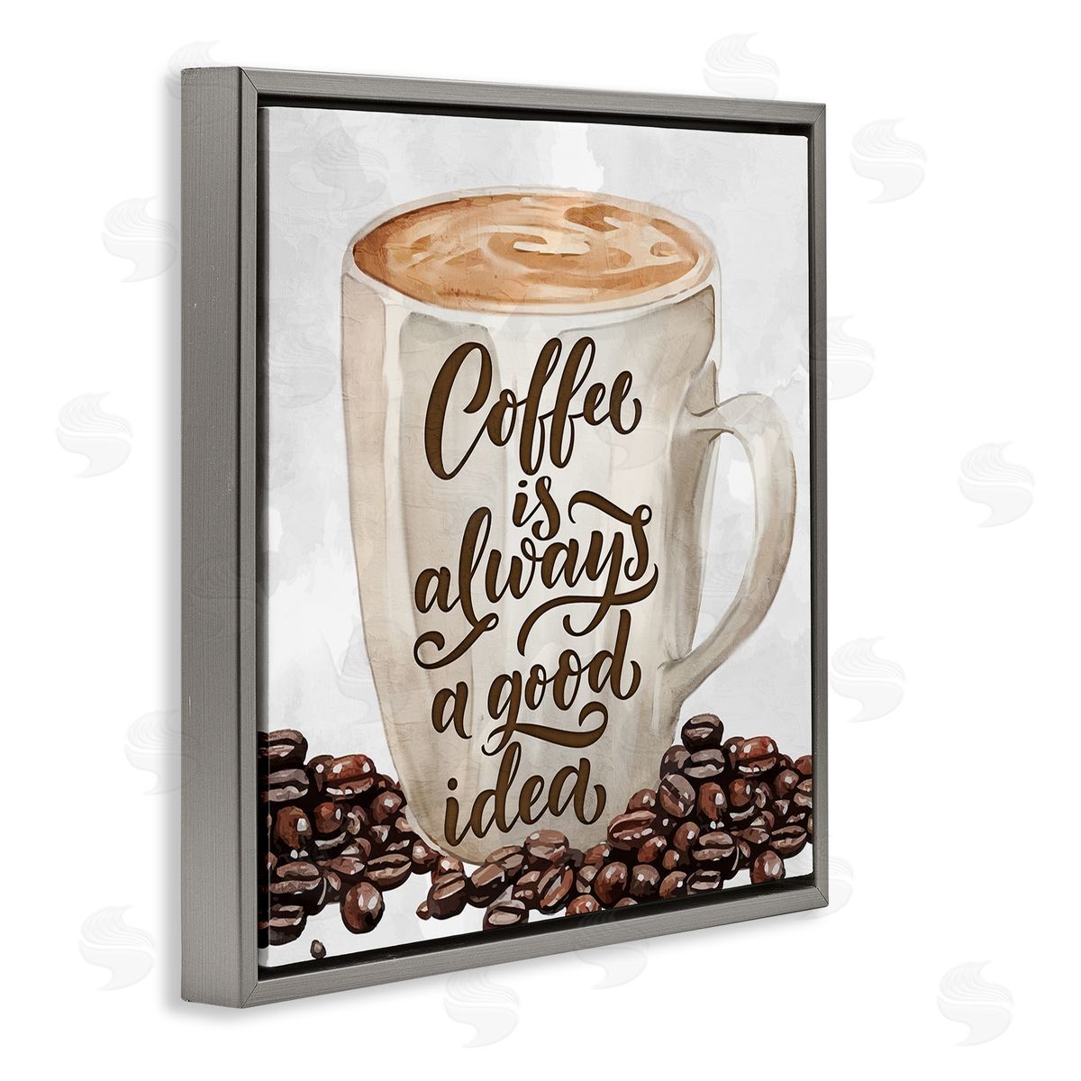 Coffee Phrase Classic Mug Grey Floating Frame Canvas Wall Art, Home Decor by Kim Allen