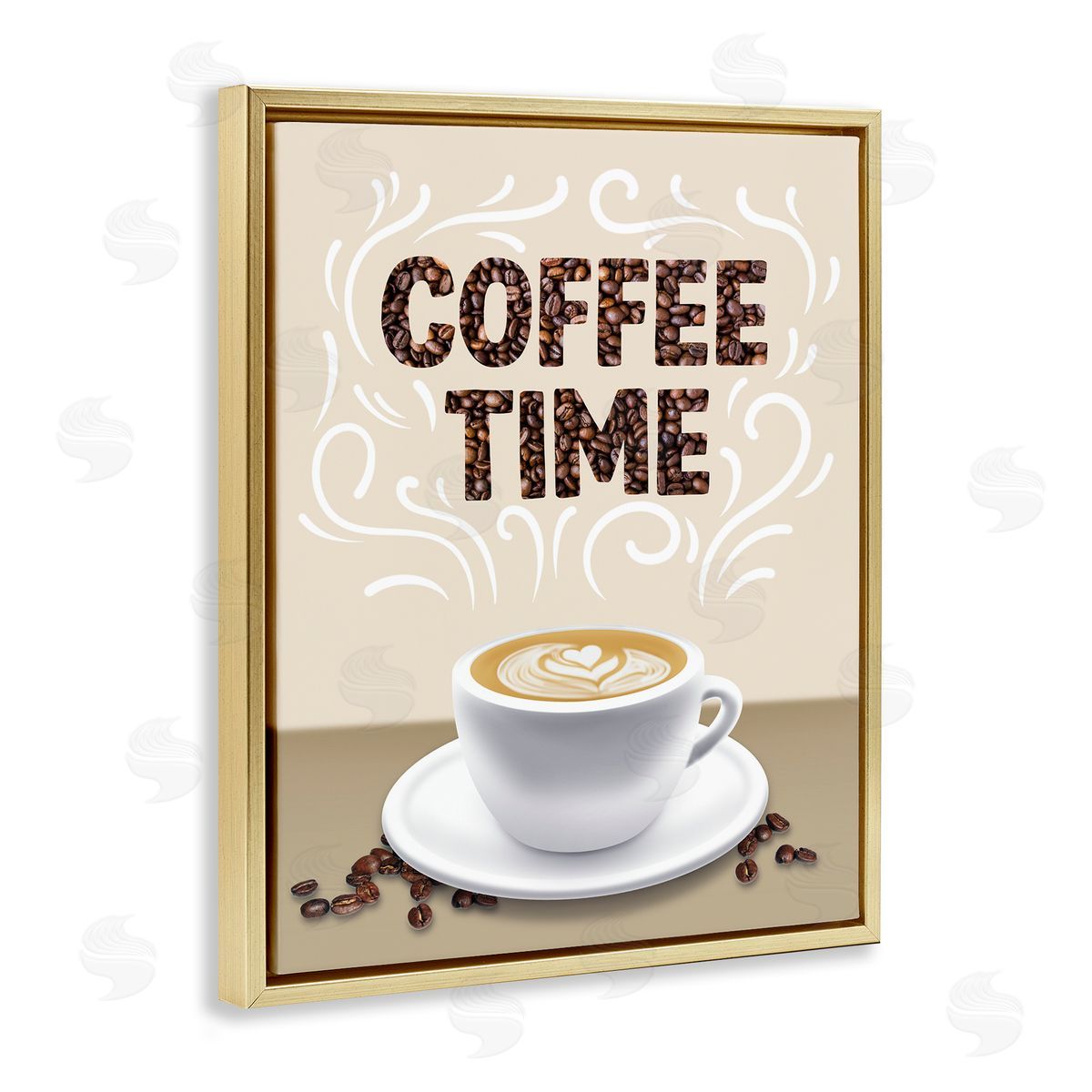 Traditional Coffee Time Brew Gold Floating Frame Canvas Wall Art, Home Decor by Marcus Prime