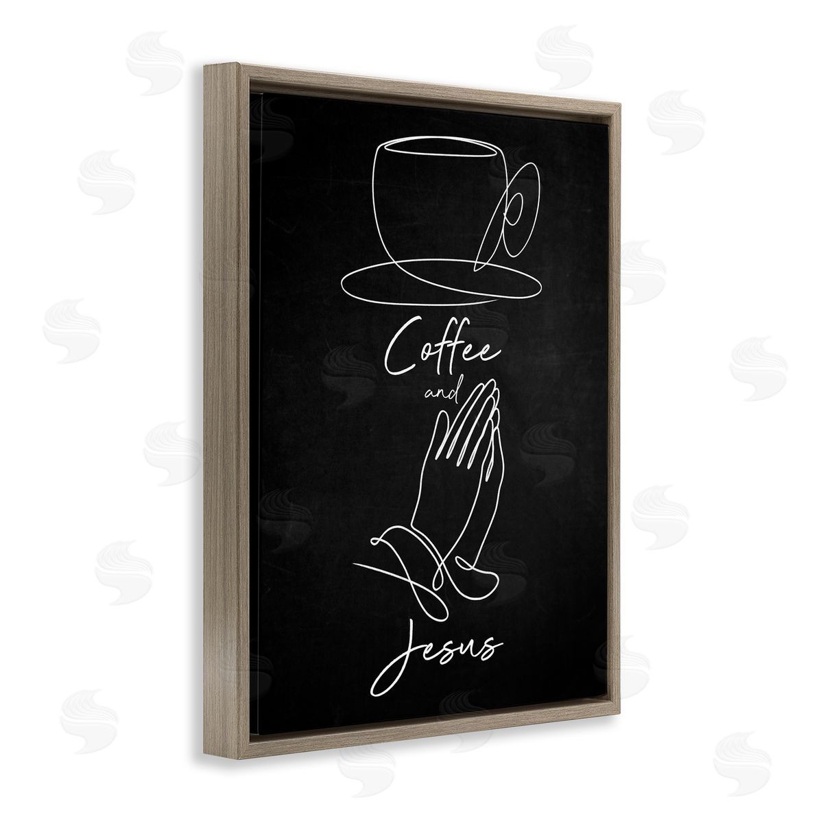Coffee & Jesus Prayer Brown Floating Frame Canvas Wall Art, Home Decor by Marcus Prime