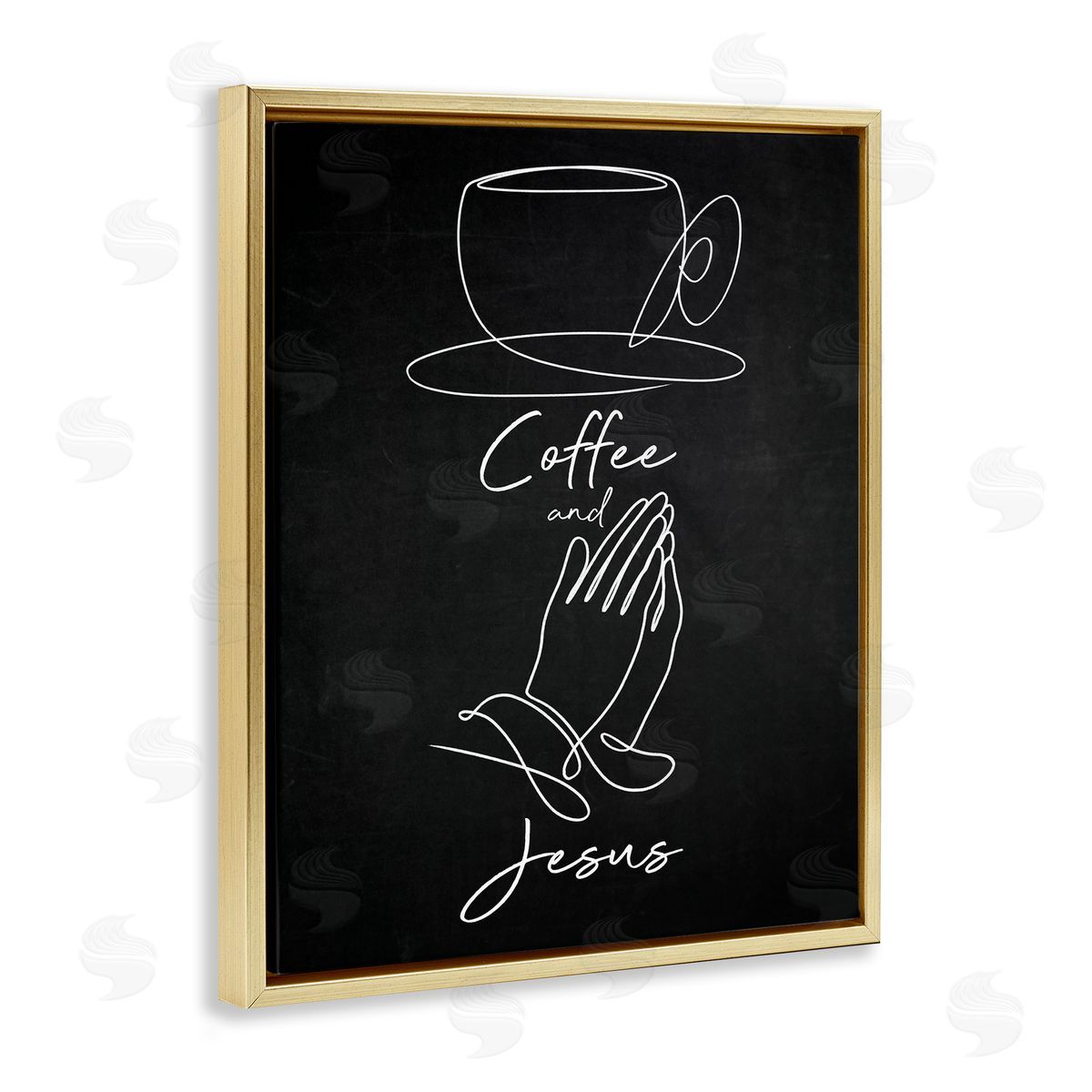 Coffee & Jesus Prayer Gold Floating Frame Canvas Wall Art, Home Decor by Marcus Prime