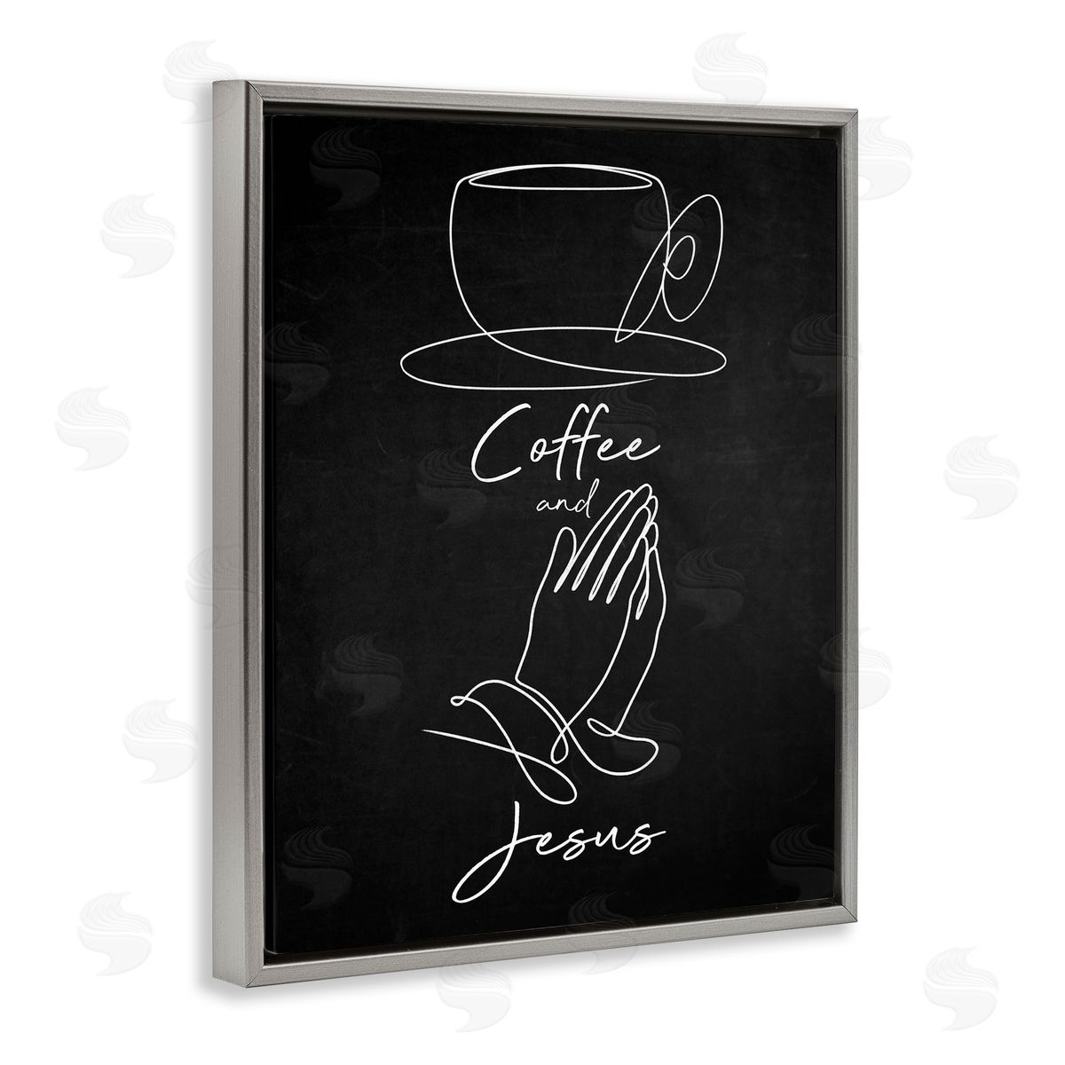 Coffee & Jesus Prayer Grey Floating Frame Canvas Wall Art, Home Decor by Marcus Prime