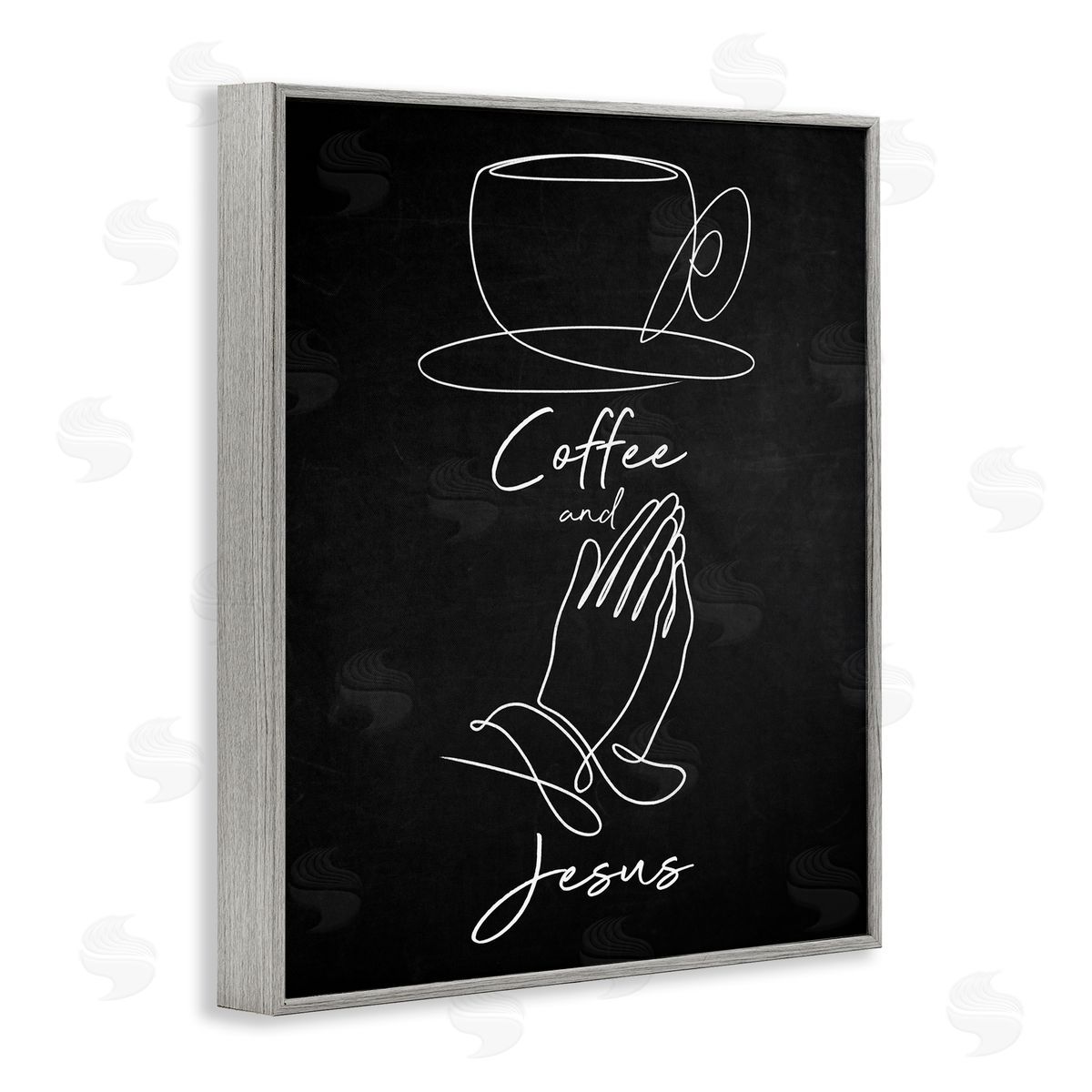 Coffee & Jesus Prayer Grey Frame Print Wall Art, Home Decor by Marcus Prime