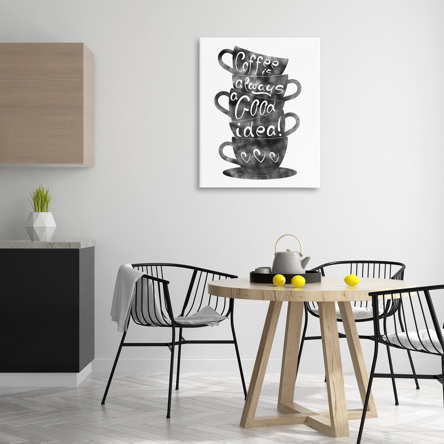Coffee Mugs Stacked & Phrase Canvas Wall Art in Room, Home Decor by Marcus Prime