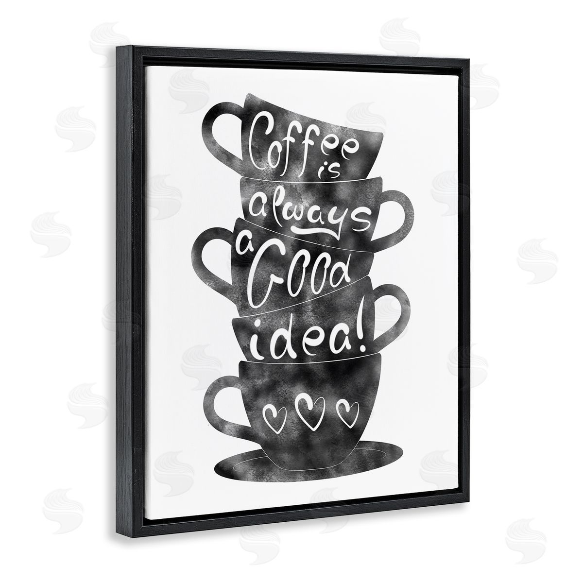 Coffee Mugs Stacked & Phrase Black Floating Frame Canvas Wall Art, Home Decor by Marcus Prime