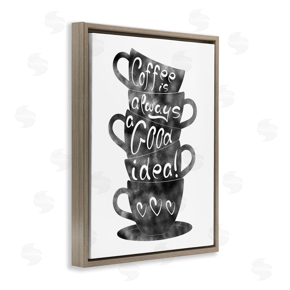 Coffee Mugs Stacked & Phrase Brown Floating Frame Canvas Wall Art, Home Decor by Marcus Prime