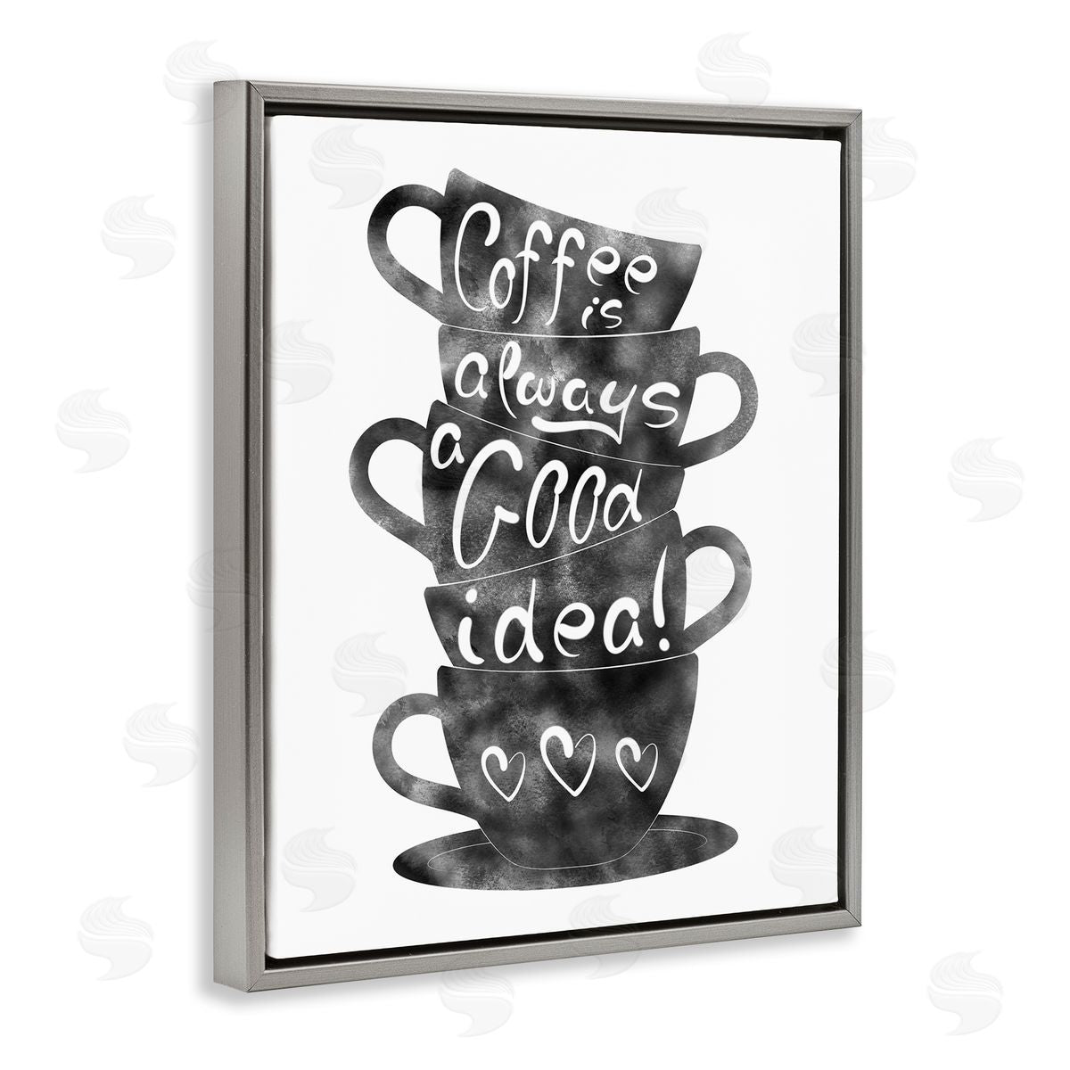 Coffee Mugs Stacked & Phrase Grey Floating Frame Canvas Wall Art, Home Decor by Marcus Prime