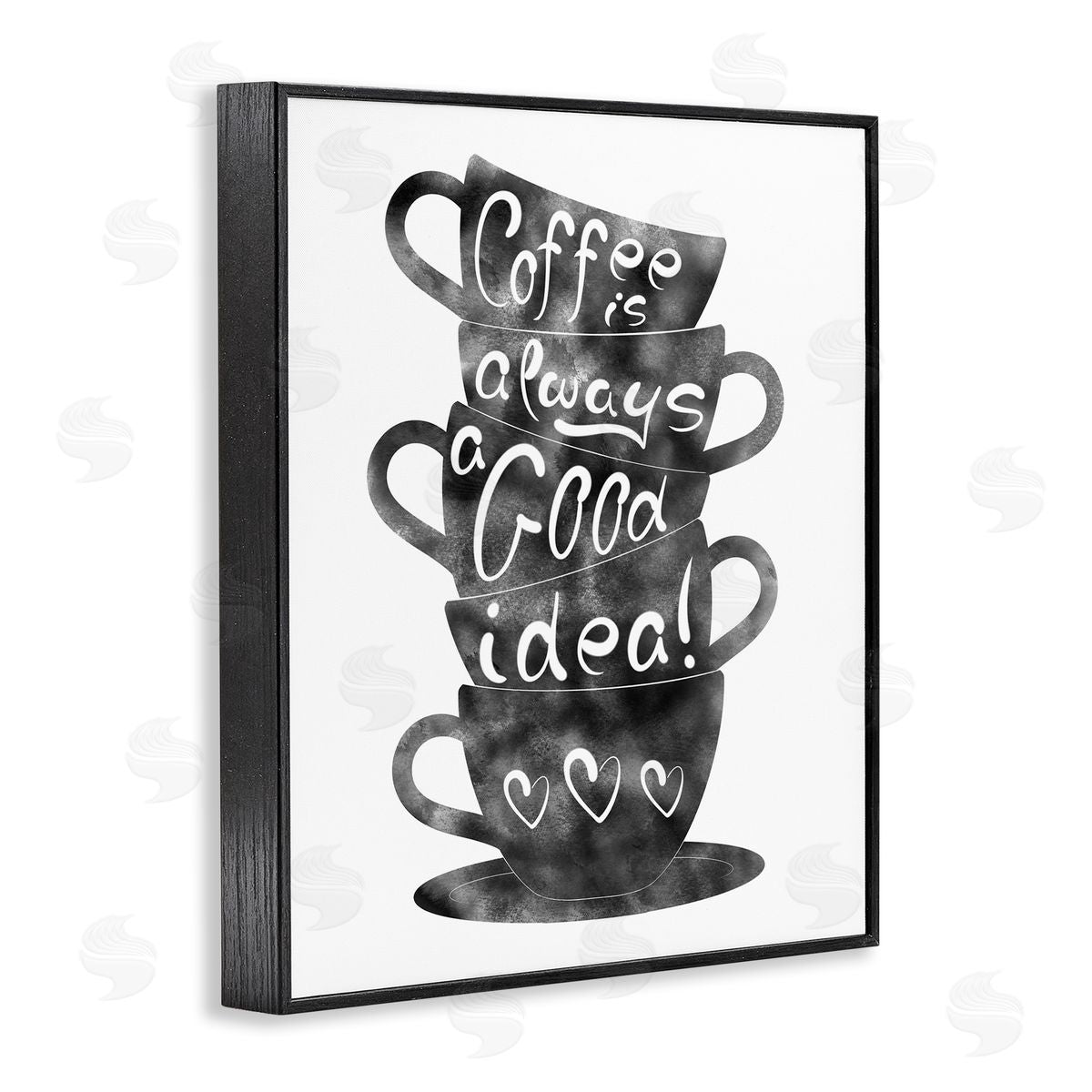Coffee Mugs Stacked & Phrase Black Frame Print Wall Art, Home Decor by Marcus Prime