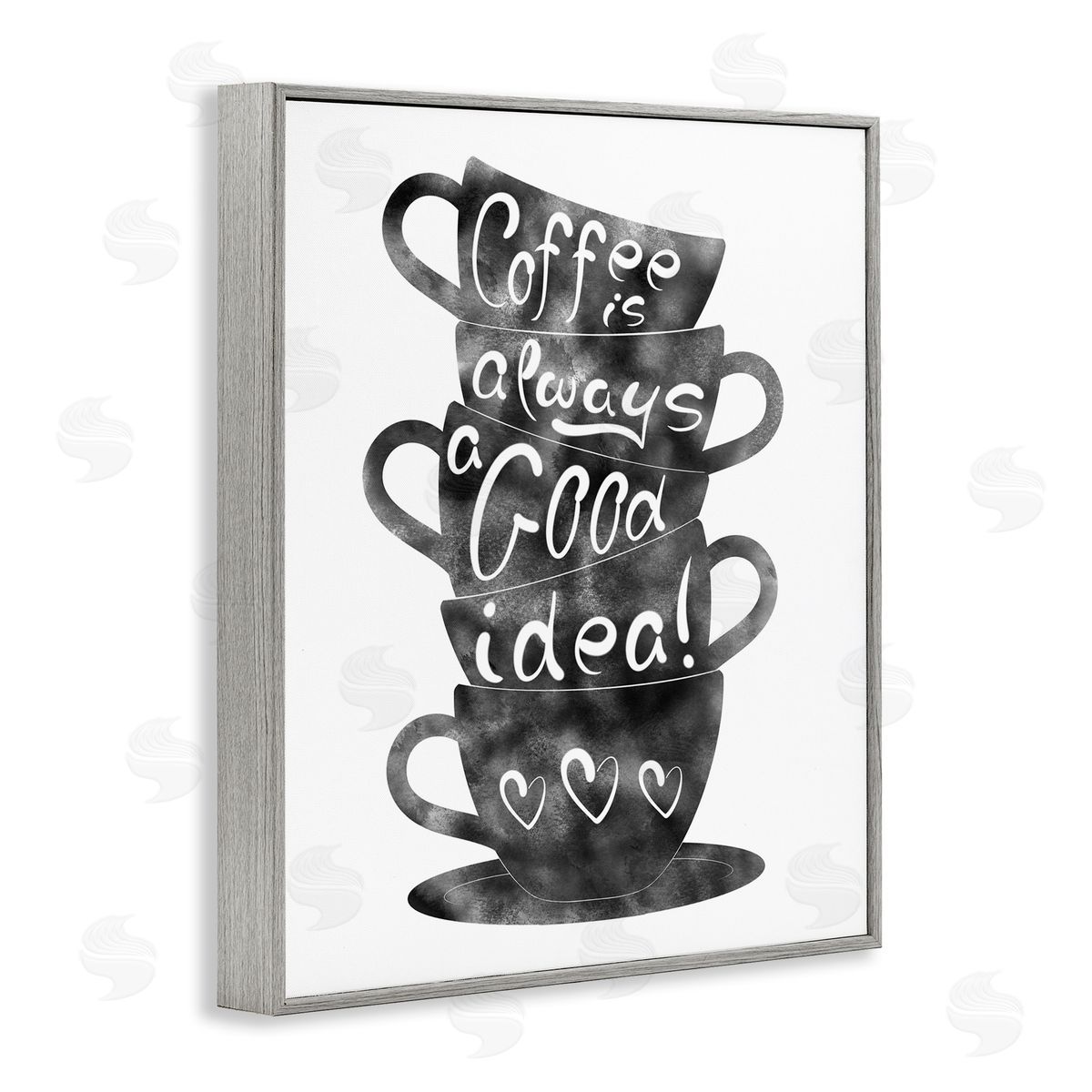 Coffee Mugs Stacked & Phrase Grey Frame Print Wall Art, Home Decor by Marcus Prime