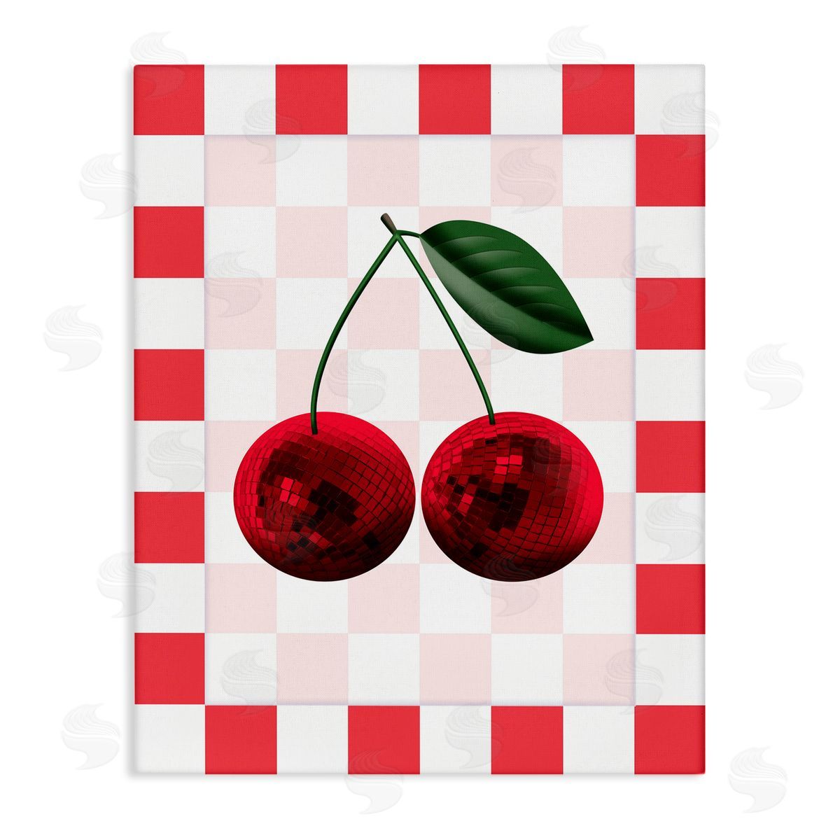 Disco Cherries on Checkered Canvas Wall Art, Home Decor by Marcus Prime