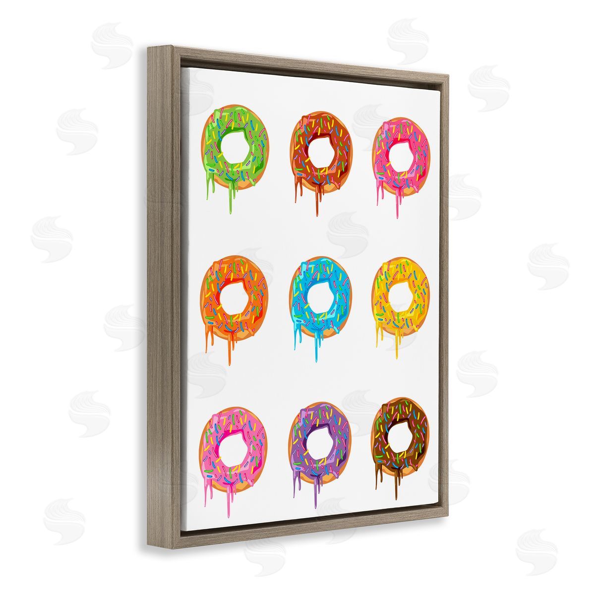 Bright Donut Rows Brown Floating Frame Canvas Wall Art, Home Decor by Marcus Prime