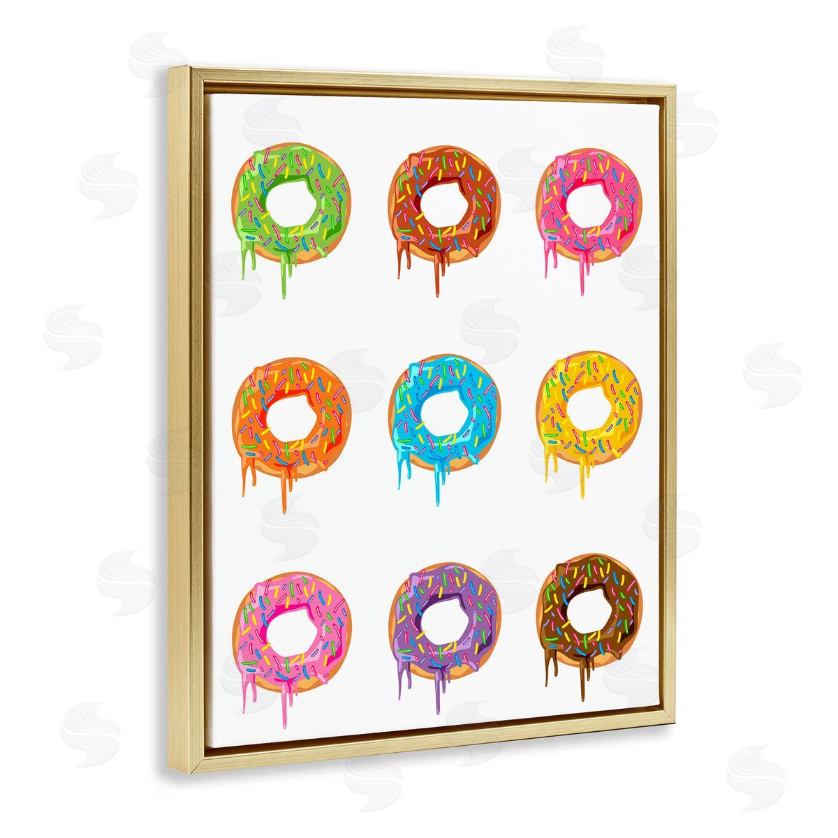 Bright Donut Rows Gold Floating Frame Canvas Wall Art, Home Decor by Marcus Prime