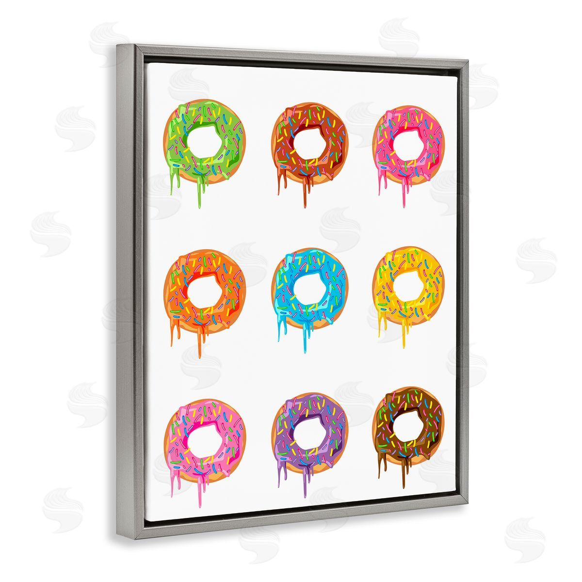Bright Donut Rows Grey Floating Frame Canvas Wall Art, Home Decor by Marcus Prime
