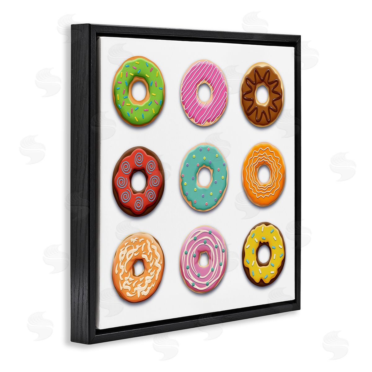 Delicious Various Donuts Black Floating Frame Canvas Wall Art, Home Decor by Marcus Prime