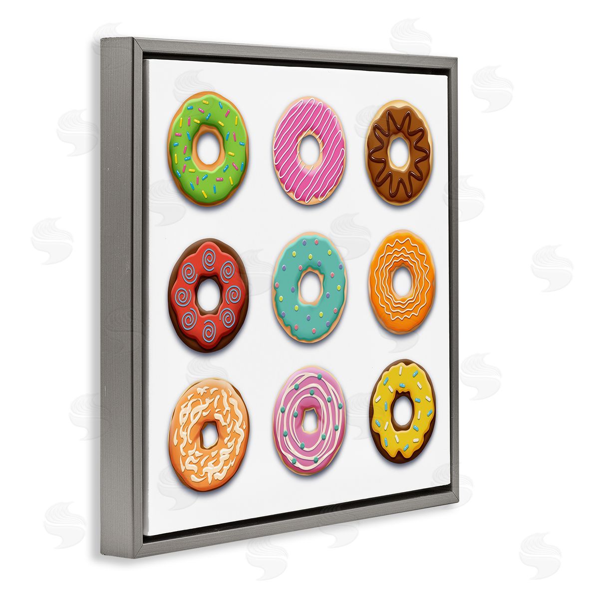 Delicious Various Donuts Grey Floating Frame Canvas Wall Art, Home Decor by Marcus Prime