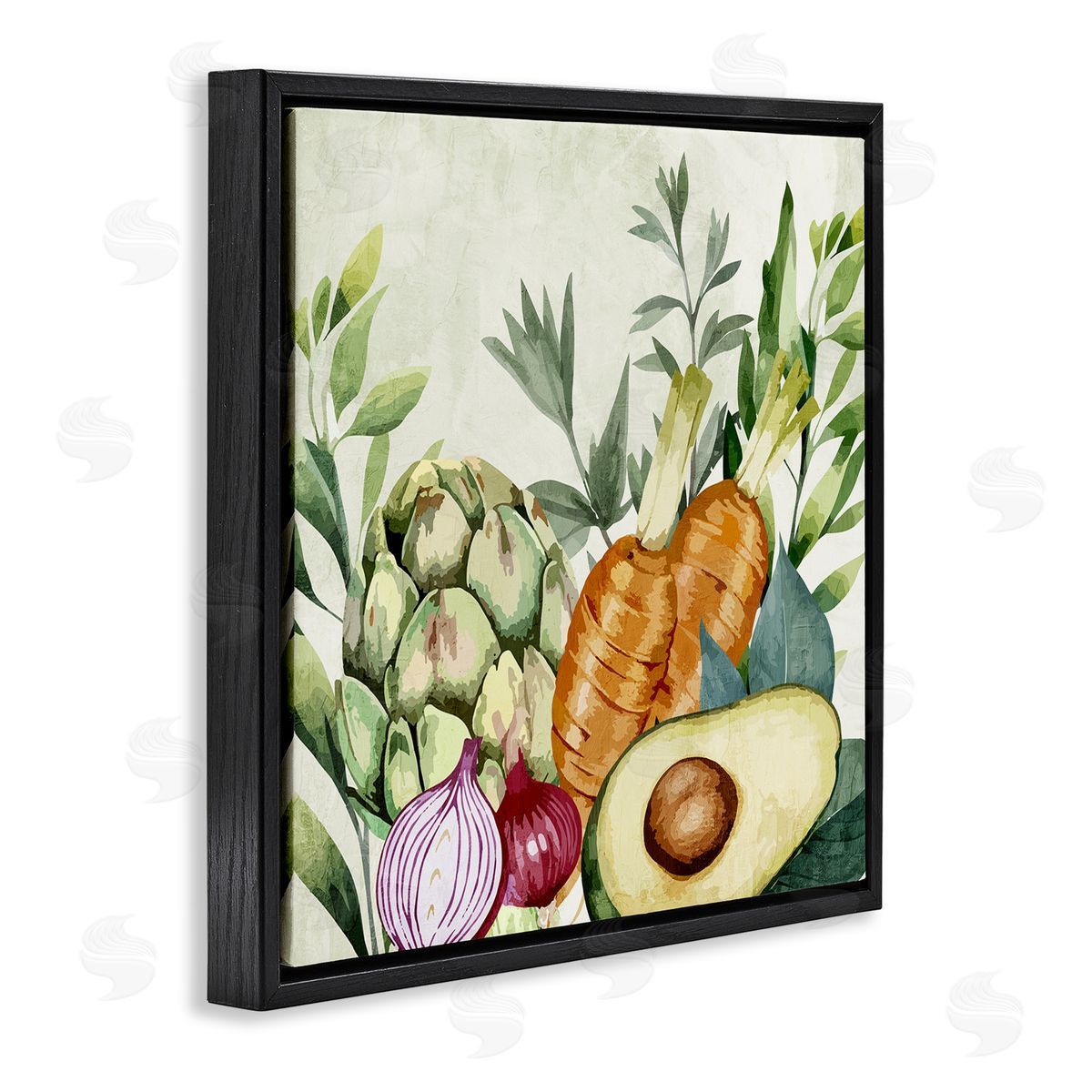 Organic Vegetable Harvest Black Floating Frame Canvas Wall Art, Home Decor by Kim Allen
