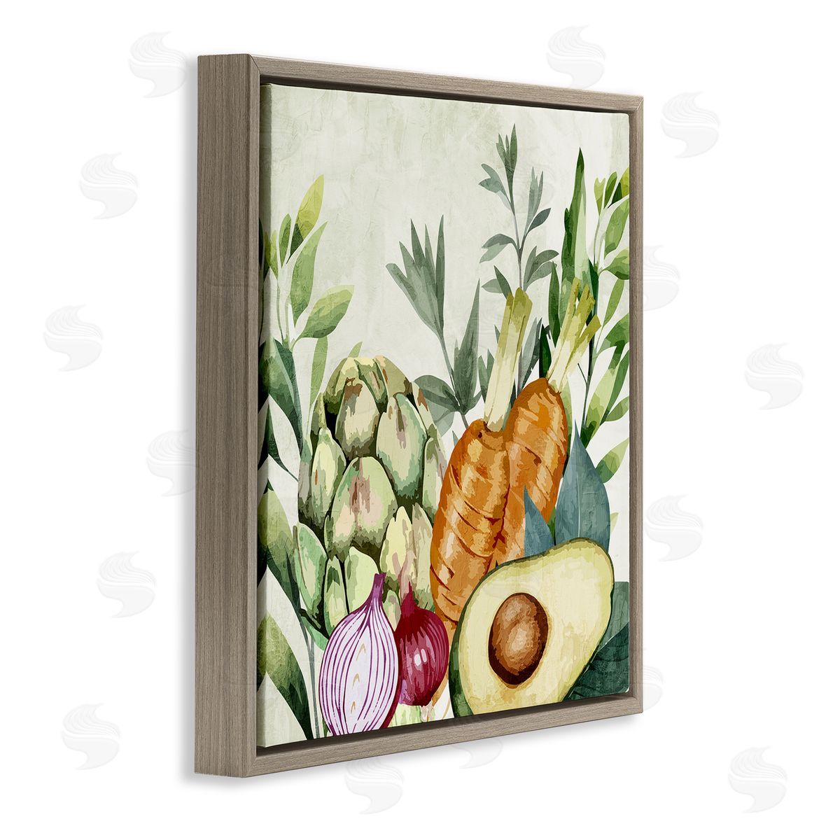 Organic Vegetable Harvest Brown Floating Frame Canvas Wall Art, Home Decor by Kim Allen
