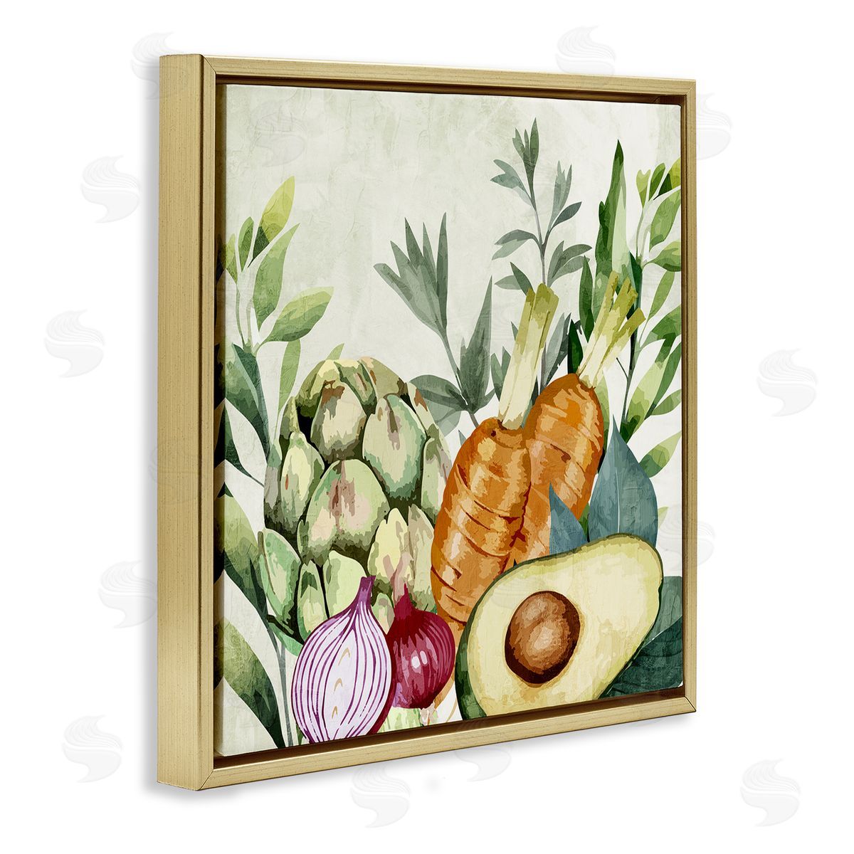 Organic Vegetable Harvest Gold Floating Frame Canvas Wall Art, Home Decor by Kim Allen