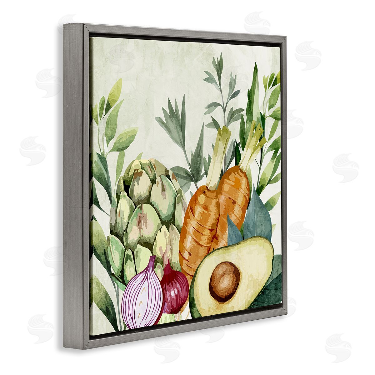 Organic Vegetable Harvest Grey Floating Frame Canvas Wall Art, Home Decor by Kim Allen
