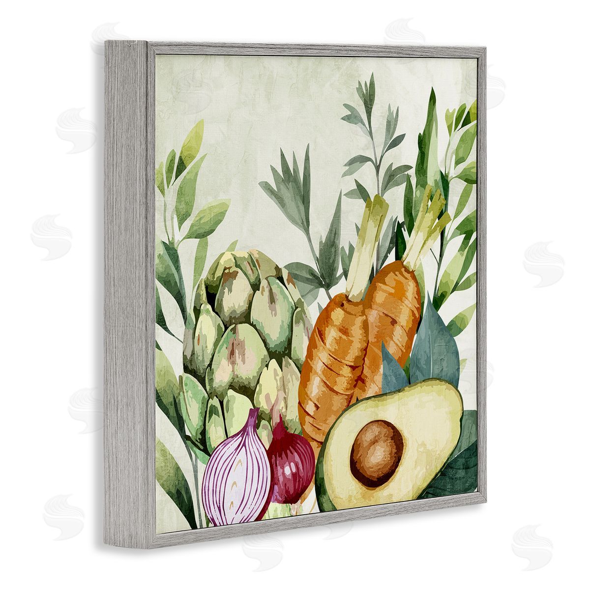 Organic Vegetable Harvest Grey Frame Print Wall Art, Home Decor by Kim Allen